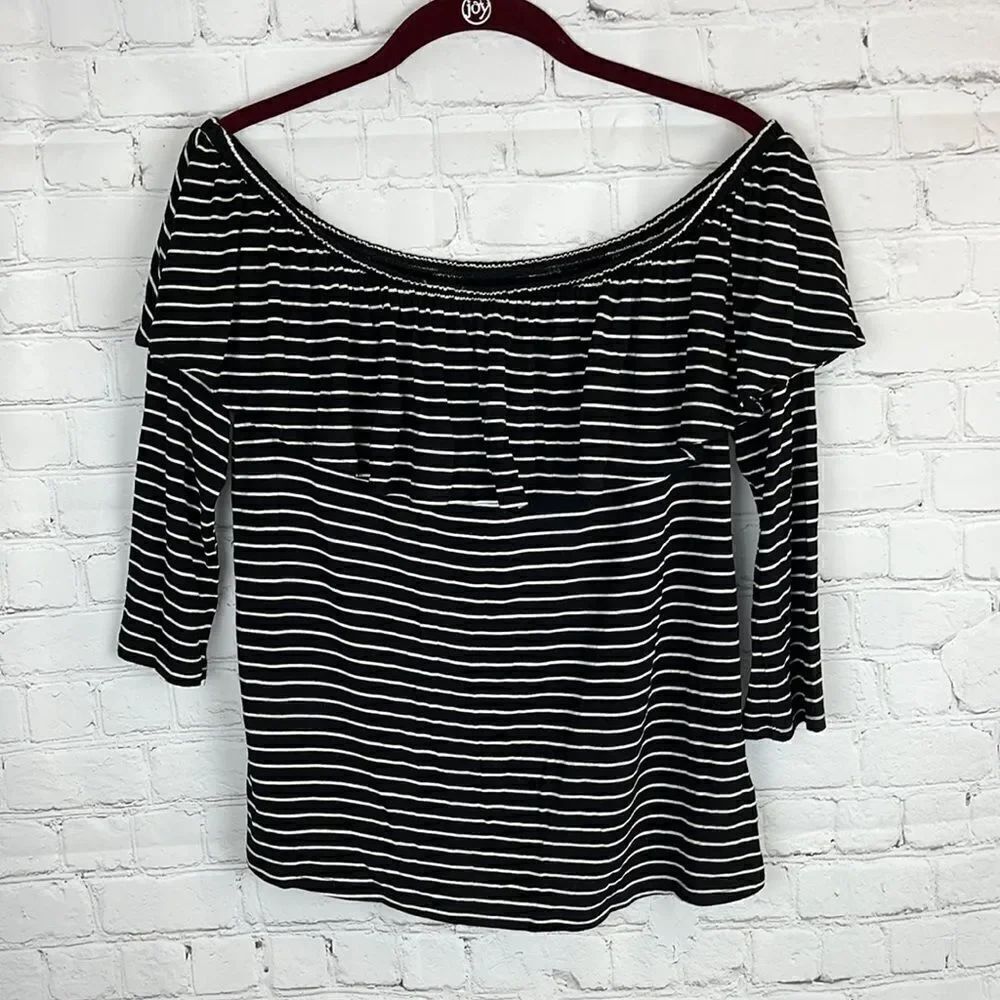 American Eagle Striped Off Shoulder Top Size Medium